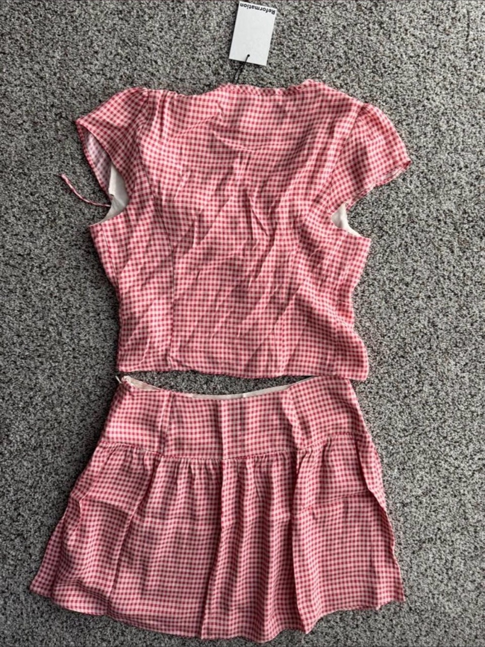 Reformation Pink Dorothea Two-Piece Button Front Top and Skirt - Picture 3 of 3
